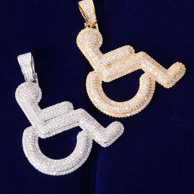 Pendentif fauteuil roulant handicap signe full iced